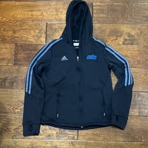 Adidas UCLA Black fleece lined hoodie with Gray Stripes small with thumb holes